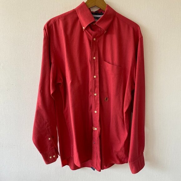 Tommy Hilfiger Original Oxford Shirt Mens Large Red Collared Button Down - Picture 1 of 7